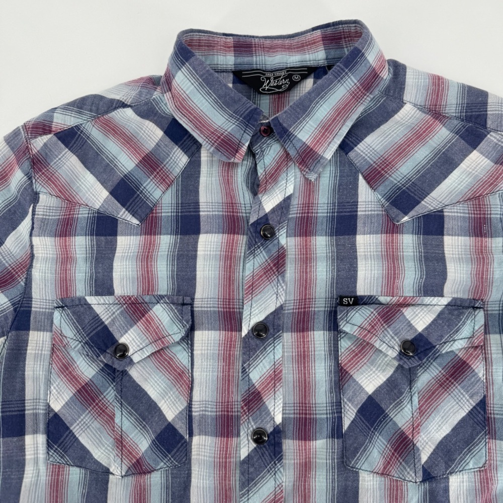 Salt Valley Western Sparkle Men's Medium Plaid Short Sleeve Pearl Snap Shirt